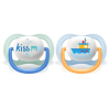 Orthodontic Ultra air pacifiers, 0-6 months, 2 pcs boy boat/kiss