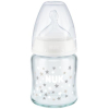 Nuk First Choice+ Latex Glass Feeding Bottle, White/Stars, M, 0-6m, 120ml,